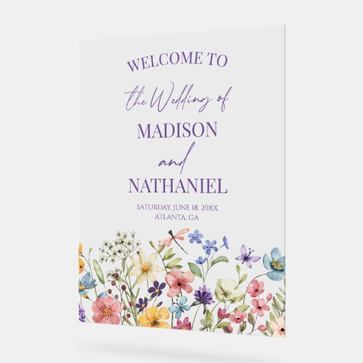 ワイルドフラワーワイルドフラワー結婚フローラの歓迎サイン アクリルサイン (傾斜)