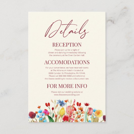 ワイルドフラワーワイルドフラワー結婚フローラ詳細 エンクロージャーカード (正面)