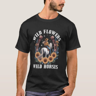 ワイルドフラワーワイルドホースウエスタンカウガールカントリーB Tシャツ