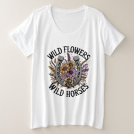 ワイルドフラワーワイルドホース プラスサイズTシャツ