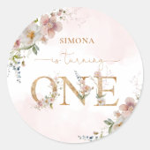 ワイルドフラワーワイルドワンガールフローラ赤面ピンク ラウンドシール (正面)