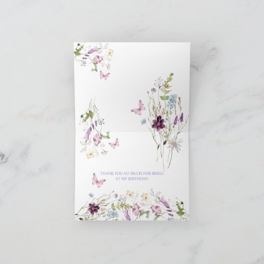 ワイルドフラワーワイルドワンバタフライお礼を折った サンキューカード (内部)