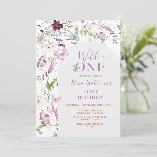 ワイルドフラワーワイルドワンバタフライ誕生日招待状 招待状 (スタンド正面)