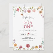 ワイルドフラワーワイルドワンファースト誕生日 招待状 (正面)