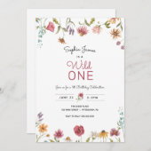 ワイルドフラワーワイルドワンファースト誕生日 招待状 (正面/裏面)