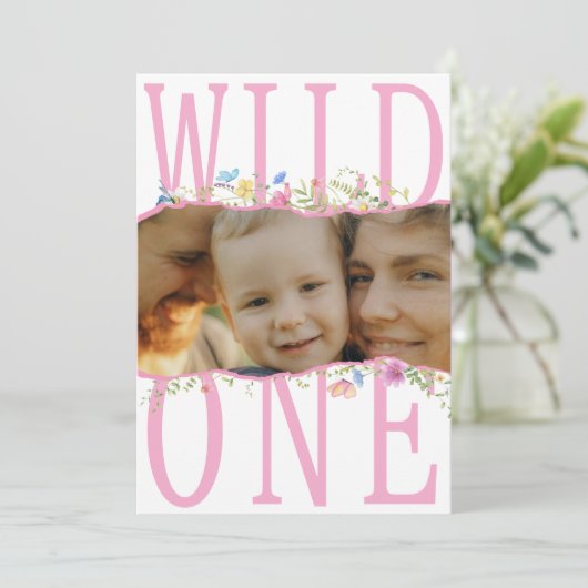 ワイルドフラワーワイルドワンボホガール写真第1誕生日 招待状 (スタンド正面)
