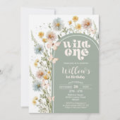 ワイルドフラワーワイルドワン誕生日招待状ボホセージ 招待状 (正面)