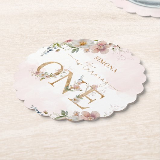 ワイルドフラワーワイルドワン赤面ピンクガール誕生日 ペーパーコースター (アングル)