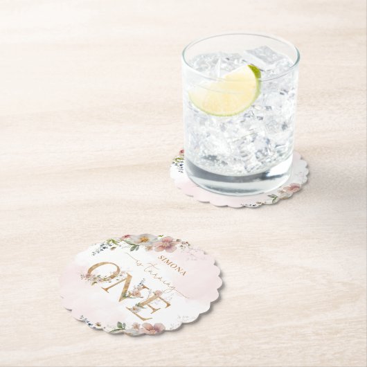 ワイルドフラワーワイルドワン赤面ピンクガール誕生日 ペーパーコースター (インサイチュ)