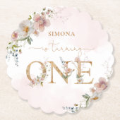 ワイルドフラワーワイルドワン赤面ピンクガール誕生日 ペーパーコースター (正面)