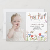 ワイルドフラワーワイルド&オネダーフル1歳の誕生日の写真 招待状 (正面)