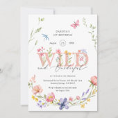 ワイルドフラワーワイルド&オネダーフル1歳の誕生日 招待状 (正面)
