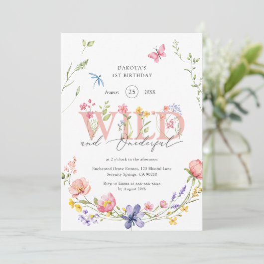 ワイルドフラワーワイルド&オネダーフル1歳の誕生日 招待状 (スタンド正面)