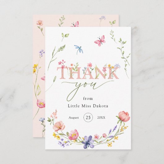 ワイルドフラワーワイルド&オンダーフル1歳の誕生日ありがとう サンキューカード (正面/裏面)