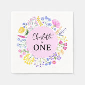 ワイルドフラワーワンガール初の誕生日フローラ スタンダードカクテルナプキン (正面)