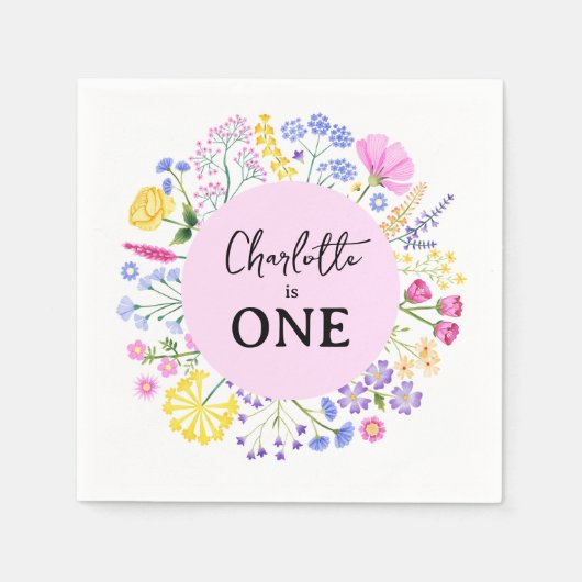 ワイルドフラワーワンガール初の誕生日フローラ スタンダードカクテルナプキン (正面)