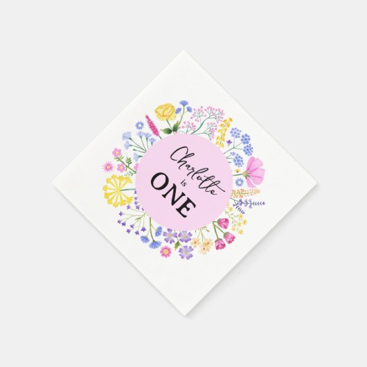 ワイルドフラワーワンガール初の誕生日フローラ スタンダードカクテルナプキン (角)