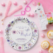 ワイルドフラワーワンダーフル1歳の誕生日プレート – 紫 ペーパープレート (パーティー)