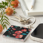ワイルドフラワーワンダーランド |様式化された花のパターン キーホルダー (正面右)