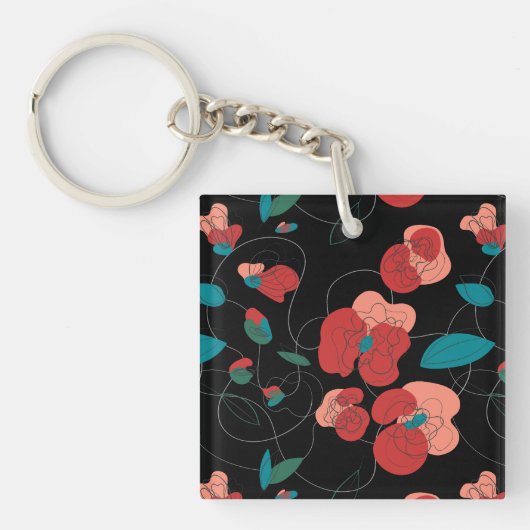 ワイルドフラワーワンダーランド |様式化された花のパターン キーホルダー (正面)