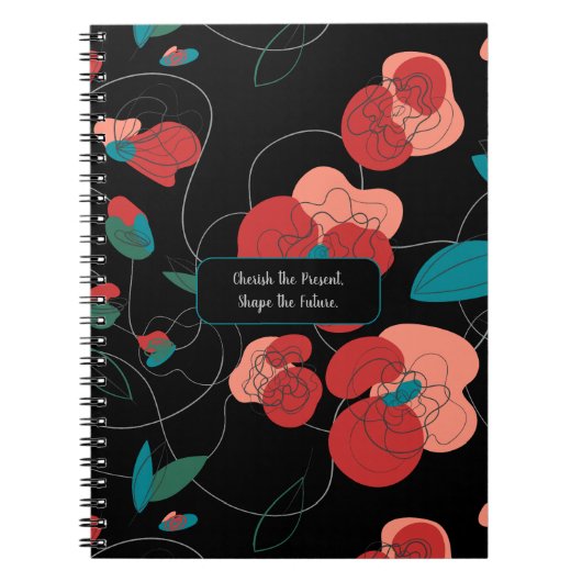 ワイルドフラワーワンダーランド |様式化された花のパターン ノートブック (正面)