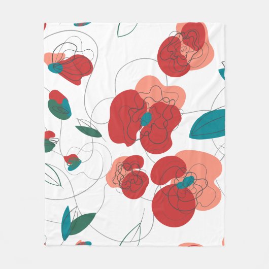 ワイルドフラワーワンダーランド |様式化された花のパターン フリースブランケット (正面)