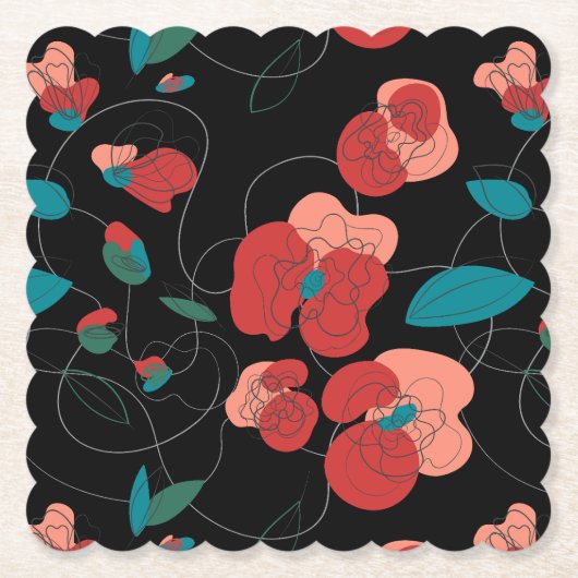 ワイルドフラワーワンダーランド |様式化された花のパターン ペーパーコースター (正面)