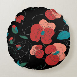 ワイルドフラワーワンダーランド |様式化された花のパターン ラウンドクッション
