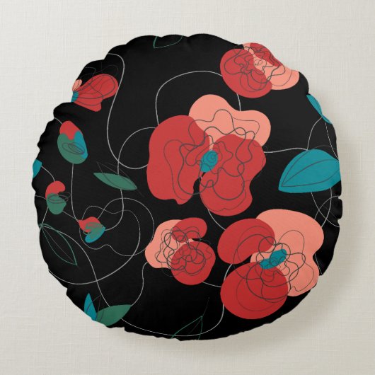 ワイルドフラワーワンダーランド |様式化された花のパターン ラウンドクッション (正面)