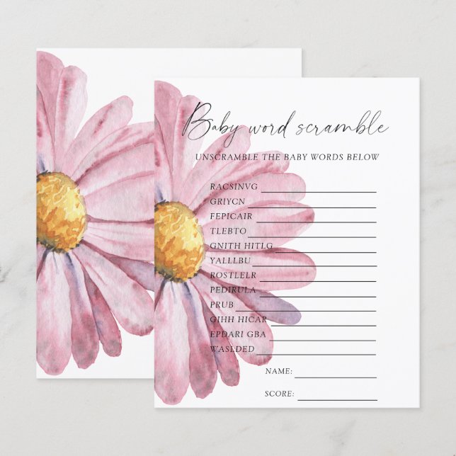 ワイルドフラワーワードスクランブルベビーシャワーゲーム (正面/裏面)