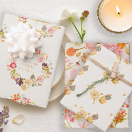 ワイルドフラワーヴィンテージ植物性ベビーシャワー ラッピングペーパーシート