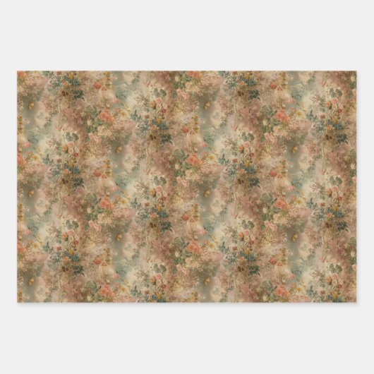 ワイルドフラワーヴィンテージ、古いファシージギフト紙フローラ ラッピングペーパーシート (正面3)