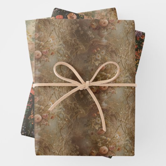 ワイルドフラワーヴィンテージ、古いファシージギフト紙フローラ ラッピングペーパーシート (インサイチュ)