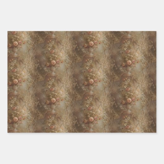 ワイルドフラワーヴィンテージ、古いファシージギフト紙フローラ ラッピングペーパーシート (正面)