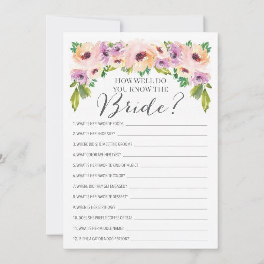 ワイルドフラワー両面ブライダルシャワーゲーム 招待状 (裏面)