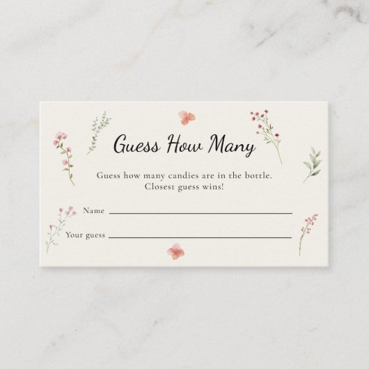 ワイルドフラワー予算ブライダルシャワー数を推測 エンクロージャーカード (正面)