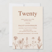 ワイルドフラワー二十枚ベージュテラコッタ20誕生日 招待状 (正面)