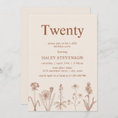 ワイルドフラワー二十枚ベージュテラコッタ20誕生日 招待状 (正面/裏面)