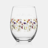ワイルドフラワー交響曲鮮やか：水彩画 ステムなしワイングラス (正面)