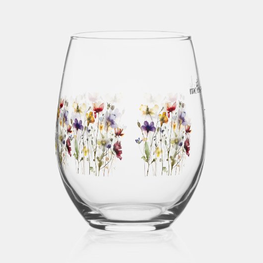ワイルドフラワー交響曲鮮やか：水彩画 ステムなしワイングラス (左)