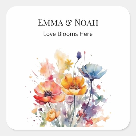 ワイルドフラワー交響曲:カラフル春水彩 スクエアシール (正面)