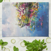 ワイルドフラワー付きカラフルボート キッチンタオル (折り畳み)