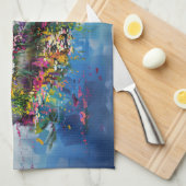 ワイルドフラワー付きカラフルボート キッチンタオル (四つ折り)