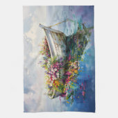 ワイルドフラワー付きカラフルボート キッチンタオル (縦)