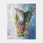 ワイルドフラワー付きカラフルボート フリースブランケット (正面)