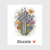 ワイルドフラワー付きゴシック体の十字架 シール (シート)