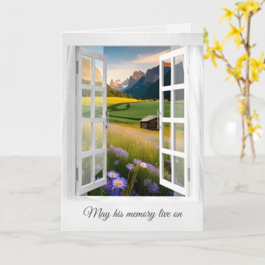 ワイルドフラワー付きマウンテンキャビン悔やみや弔慰 カード (黄色い花)