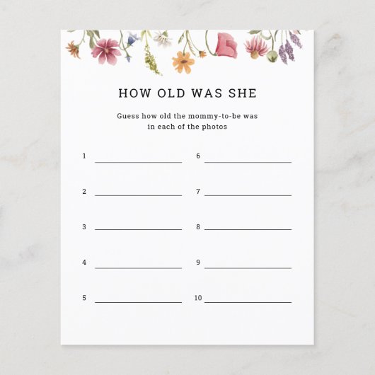 ワイルドフラワー何歳の彼女のゲームカード (正面)