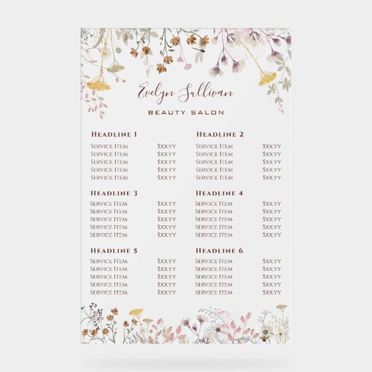 ワイルドフラワー価格表 アクリルサイン (正面)