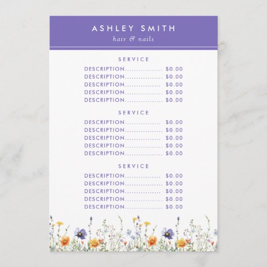 ワイルドフラワー価格 メニュー (正面)